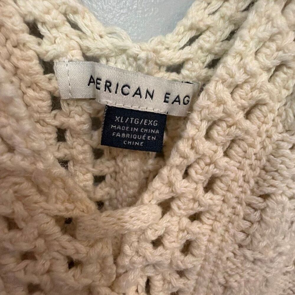 American Eagle Cropped Lace-Up Knit Tank Top Crochet Cream XL Coquette #1100 - Picture 5 of 8